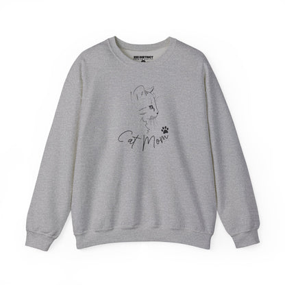 Cat Mom Line Art Minimalist Graphic Sweatshirt | Cute Feline Lover Pullover