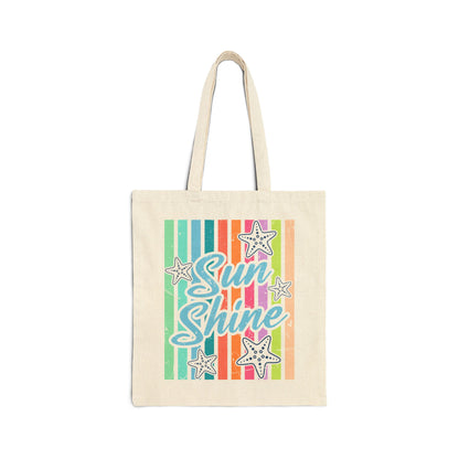 Sun Shine Retro Starfish & Rainbow Stripes Cotton Canvas Tote Bag