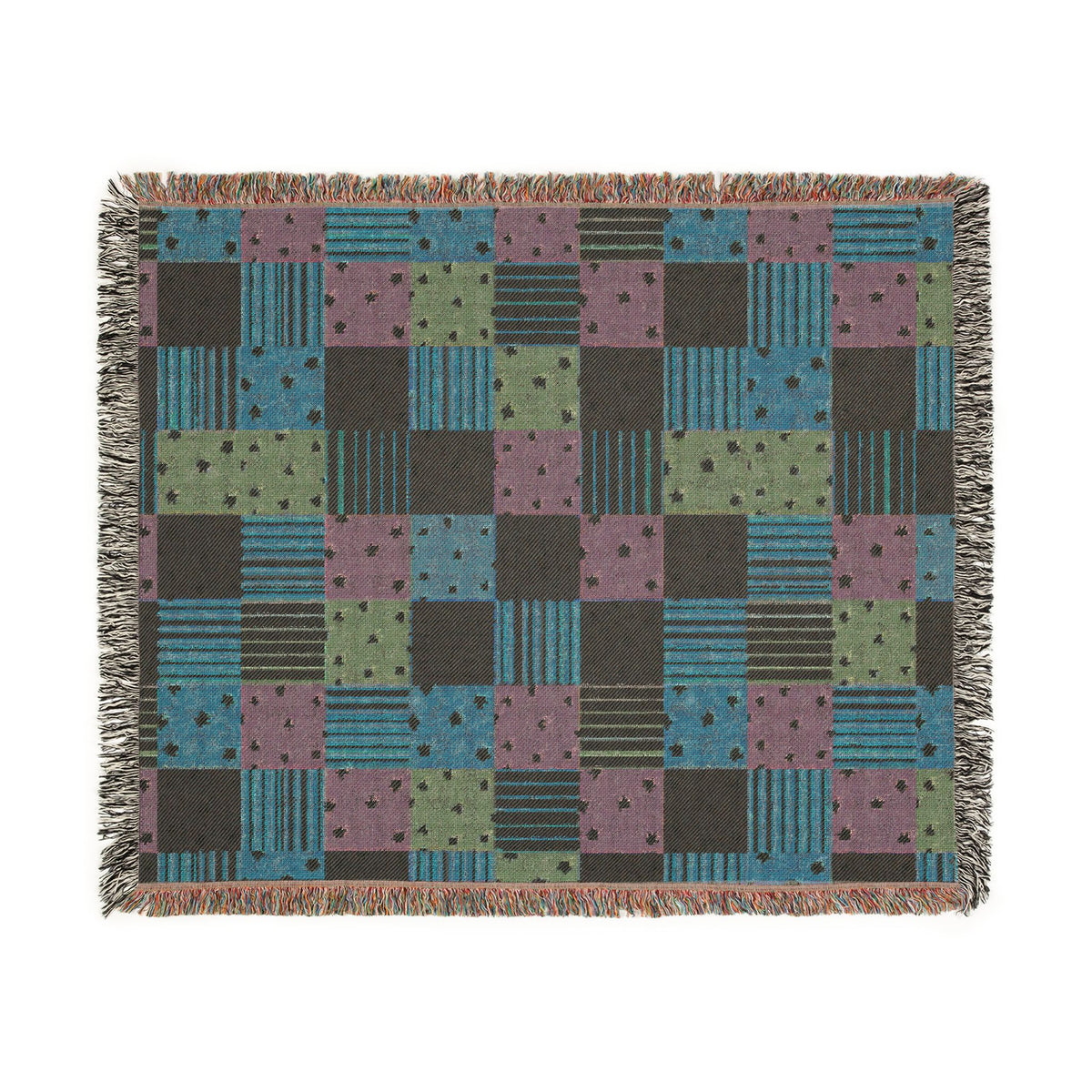 Colorful Patchwork Hearts & Stars Woven Throw Blanket