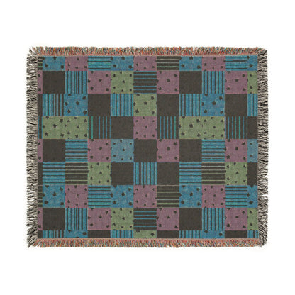 Colorful Patchwork Hearts & Stars Woven Throw Blanket