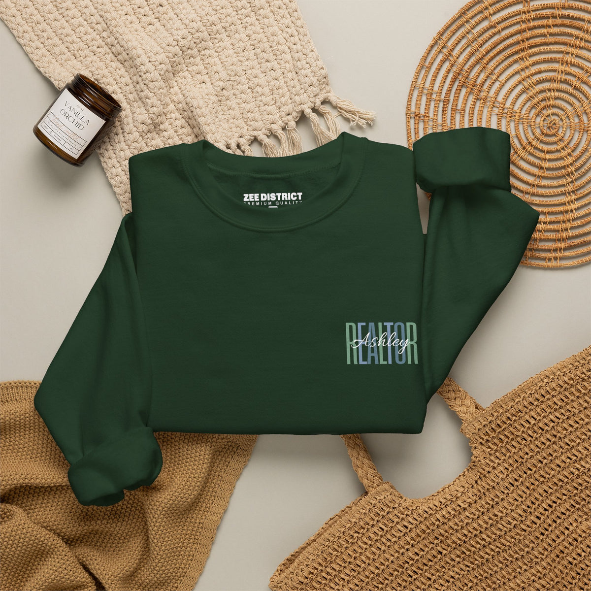 Personalized Realtor Retro Stacked Text Graphic Sweatshirt | Custom Name Real Estate Crewneck