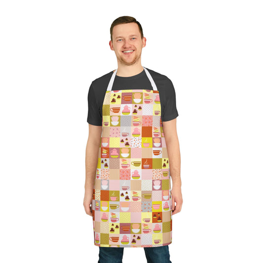 Cozy Vintage Coffee & Tea Patchwork All-Over Print Apron | Cottagecore Kitchen Gift