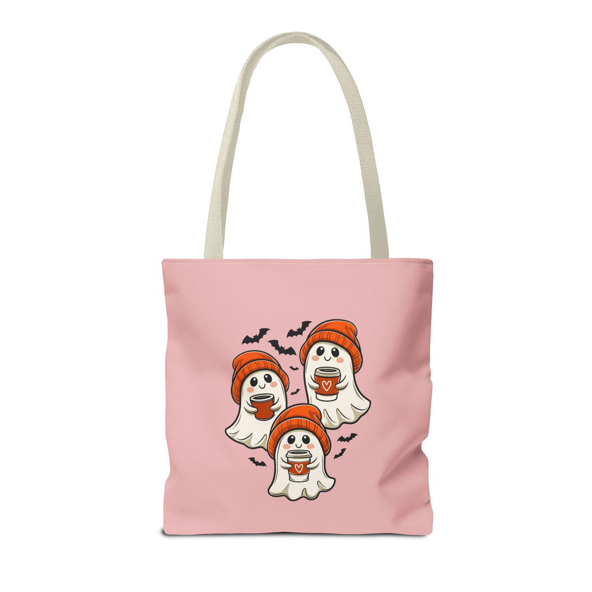 "Spooky Coffee Squad" Cute Ghosts With Beanies Polyester Tote Bag