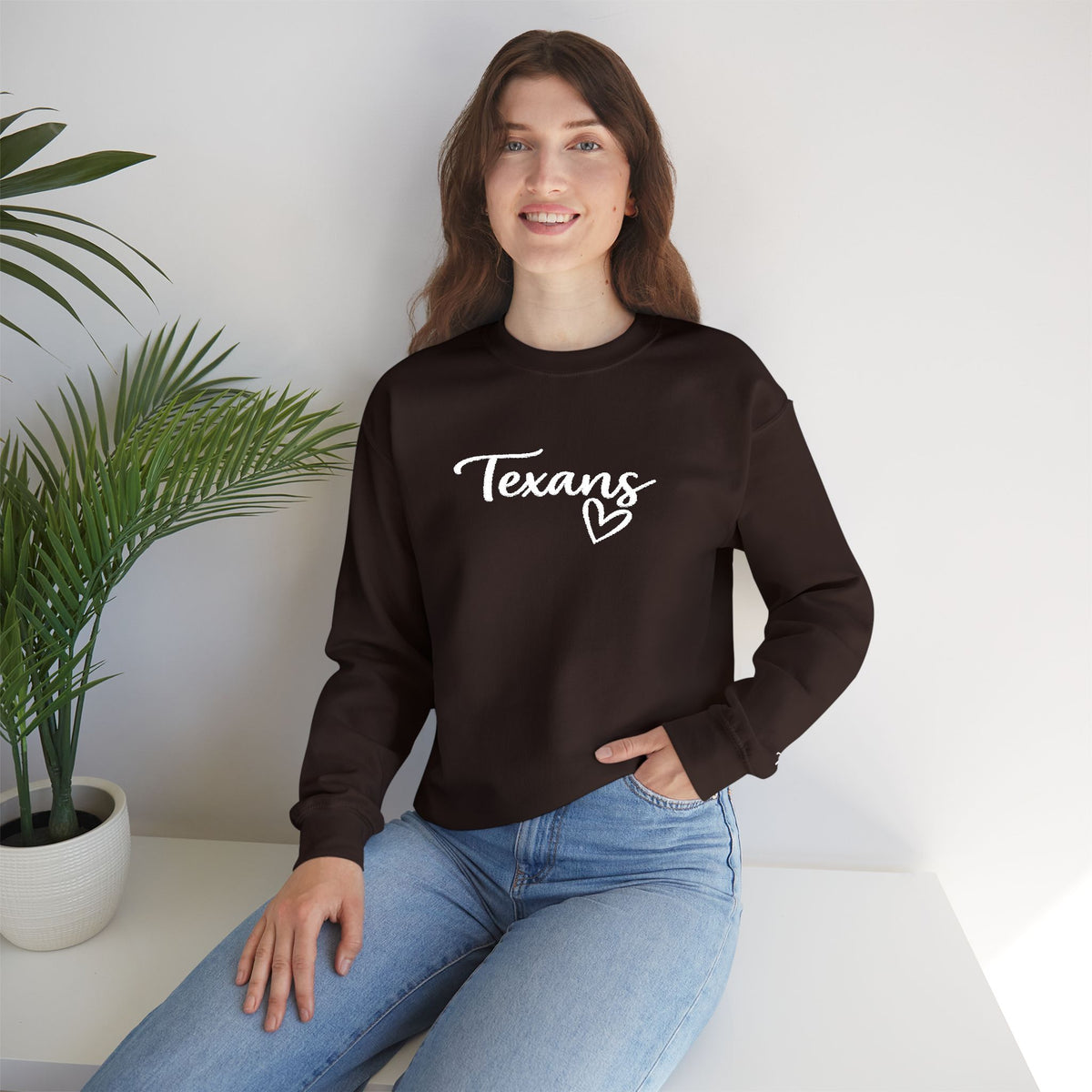 Texans Script White Embroidered Crewneck Sweatshirt | Everyday Hometown Pride Apparel