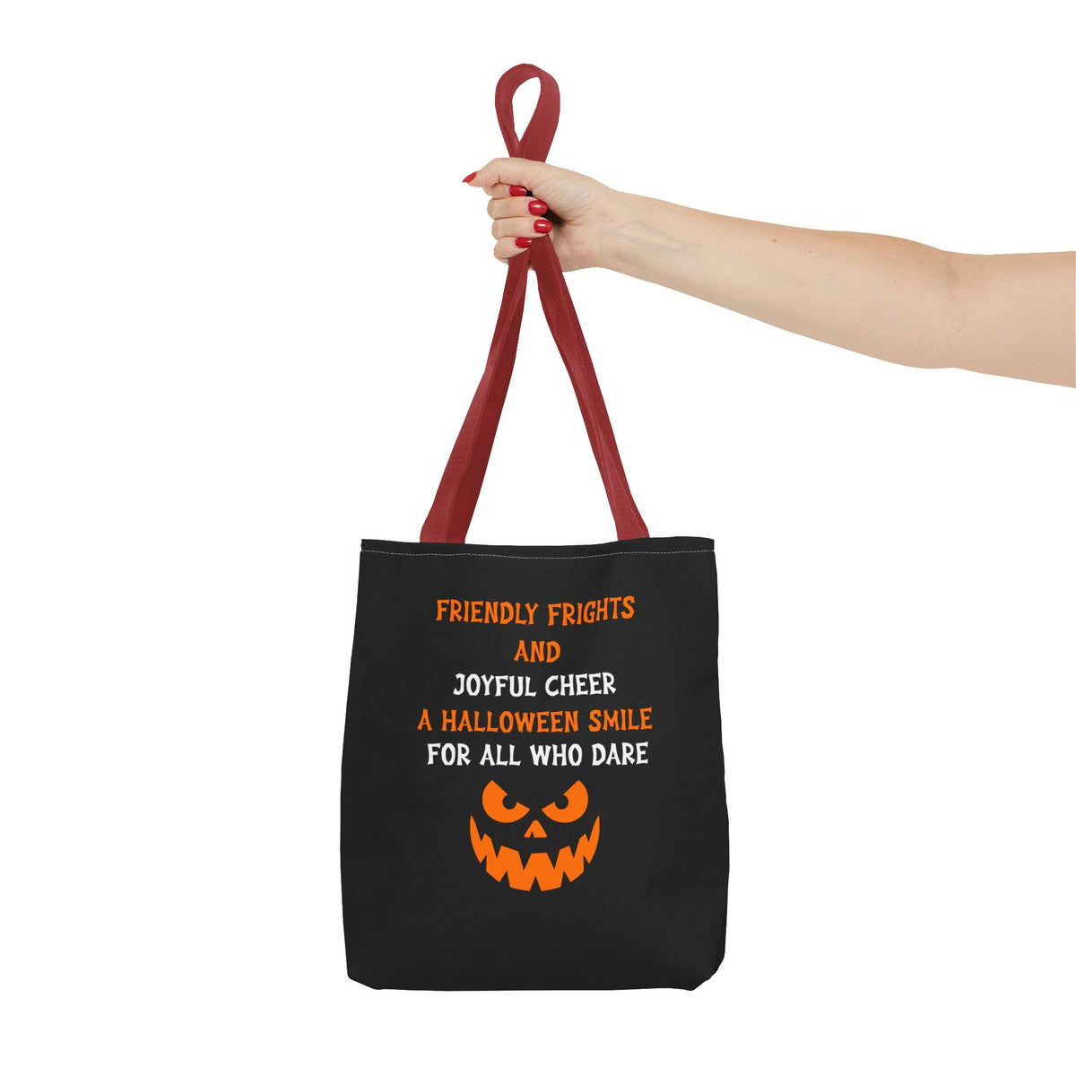 Halloween Jack-O'-Lantern Tote Bag — "Friendly Frights and Joyful Cheer" Trick-or-Treat Reusable Shopper