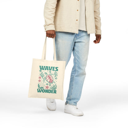 Waves & Wonder Sea Turtle Ocean Life Cotton Canvas Tote Bag