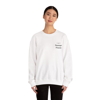 Personalized Passenger Princess Embroidered Crewneck Sweatshirt — Custom Name & Date Sleeve Detail