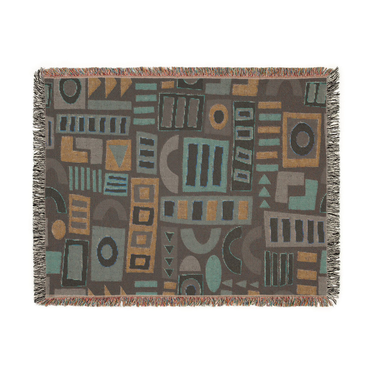 Mid-Century Geometric Mosaic Woven Throw Blanket