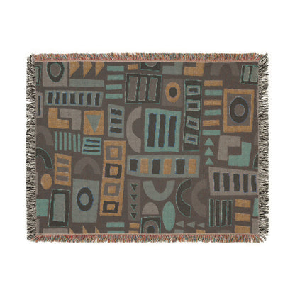 Mid-Century Geometric Mosaic Woven Throw Blanket