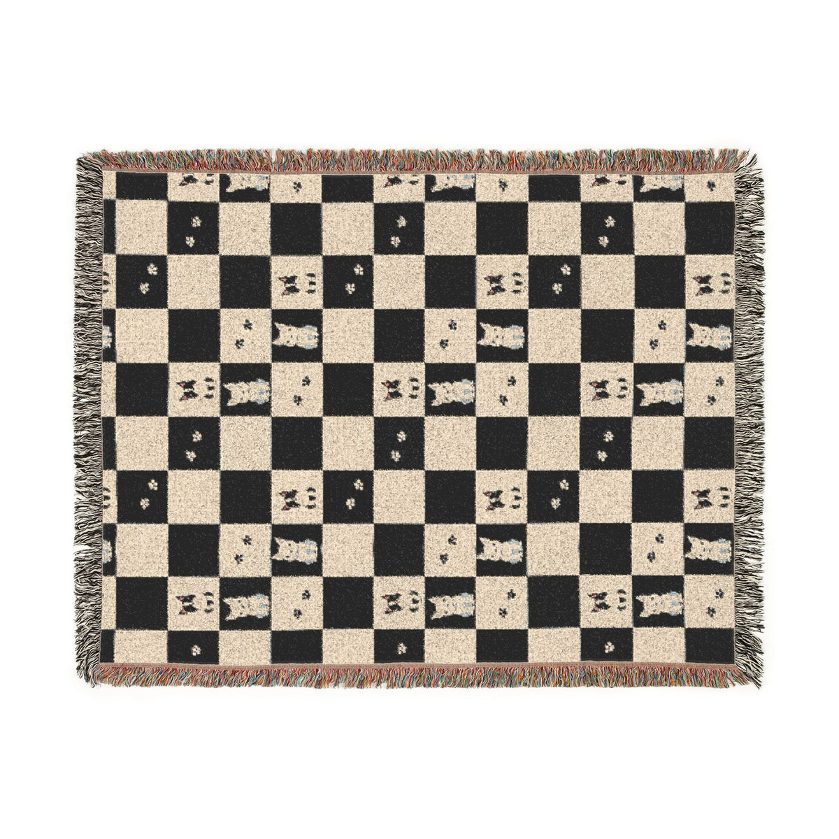 French Bulldog Checkerboard Woven Throw Blanket