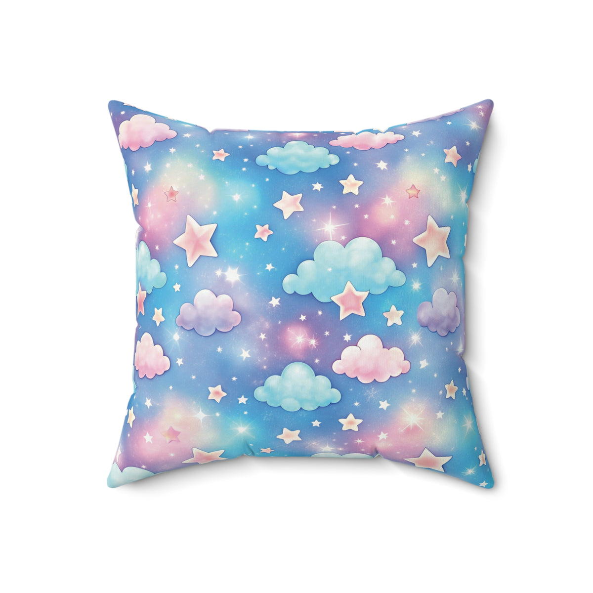 Pastel Dreamscape Clouds & Stars Faux Suede Square Pillow | Whimsical Nursery Accent Cushion