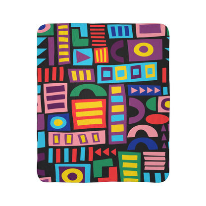Abstract Geometric Mid-Century Blocks Fleece Sherpa Blanket