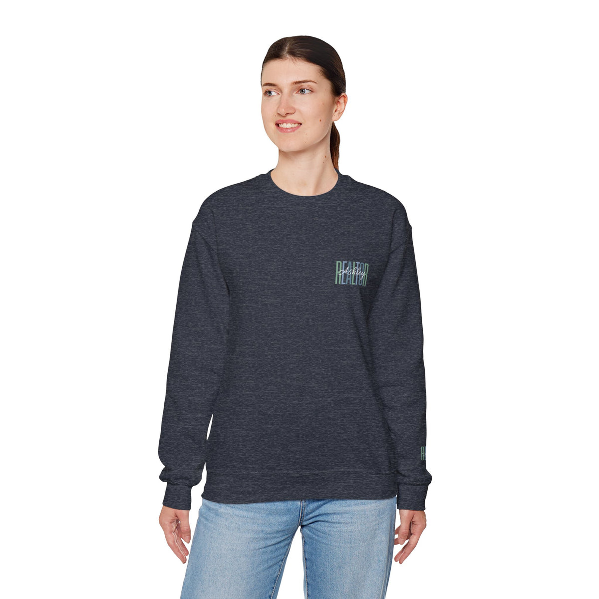 Personalized Realtor Retro Stacked Text Graphic Sweatshirt | Custom Name Real Estate Crewneck