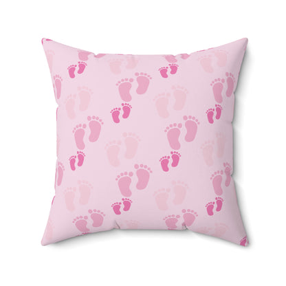 Sweet Baby Footprints Faux Suede Square Pillow | Whimsical Nursery Accent Cushion