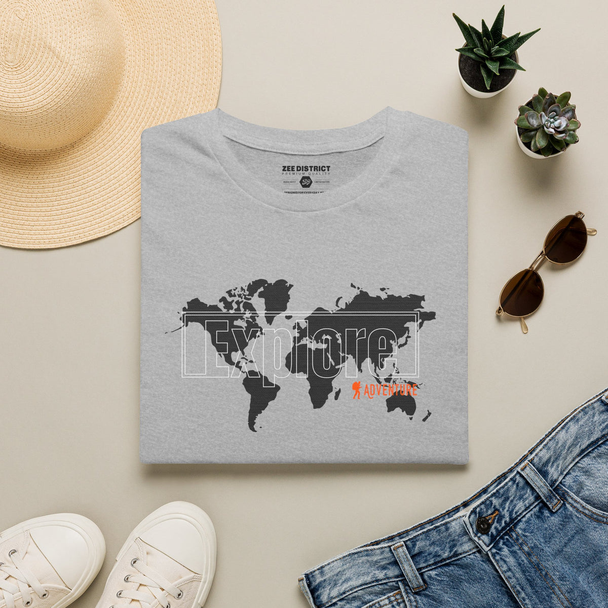Explore World Map Adventure Graphic Tee: Urban Street Style & Travel T-Shirt