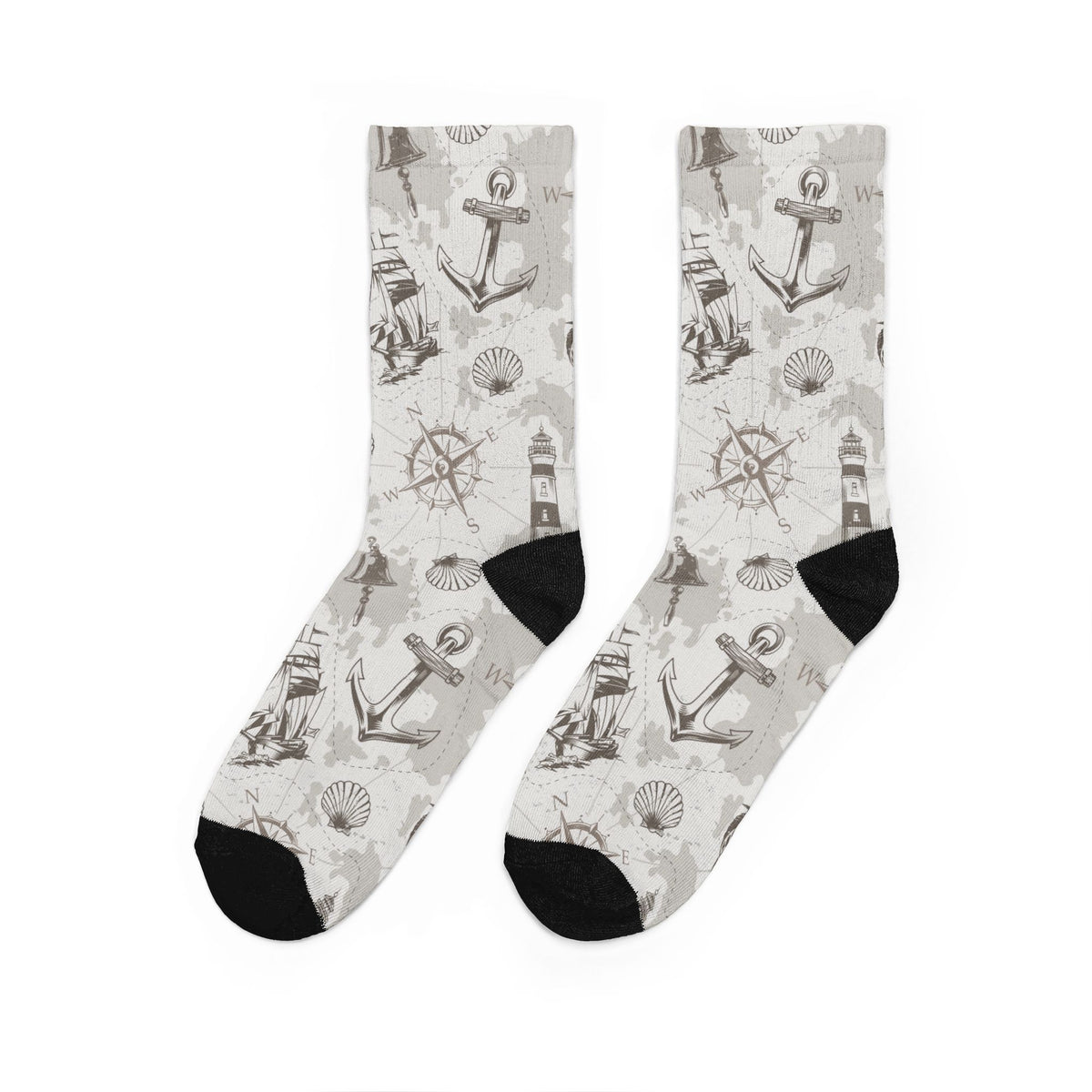 Vintage Coastal Lighthouse & Nautical Map Cushioned Crew Socks