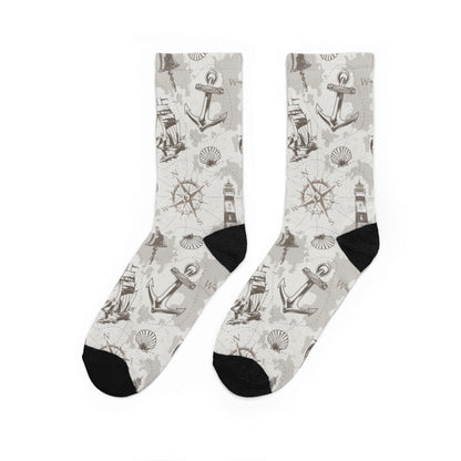 Vintage Coastal Lighthouse & Nautical Map Cushioned Crew Socks