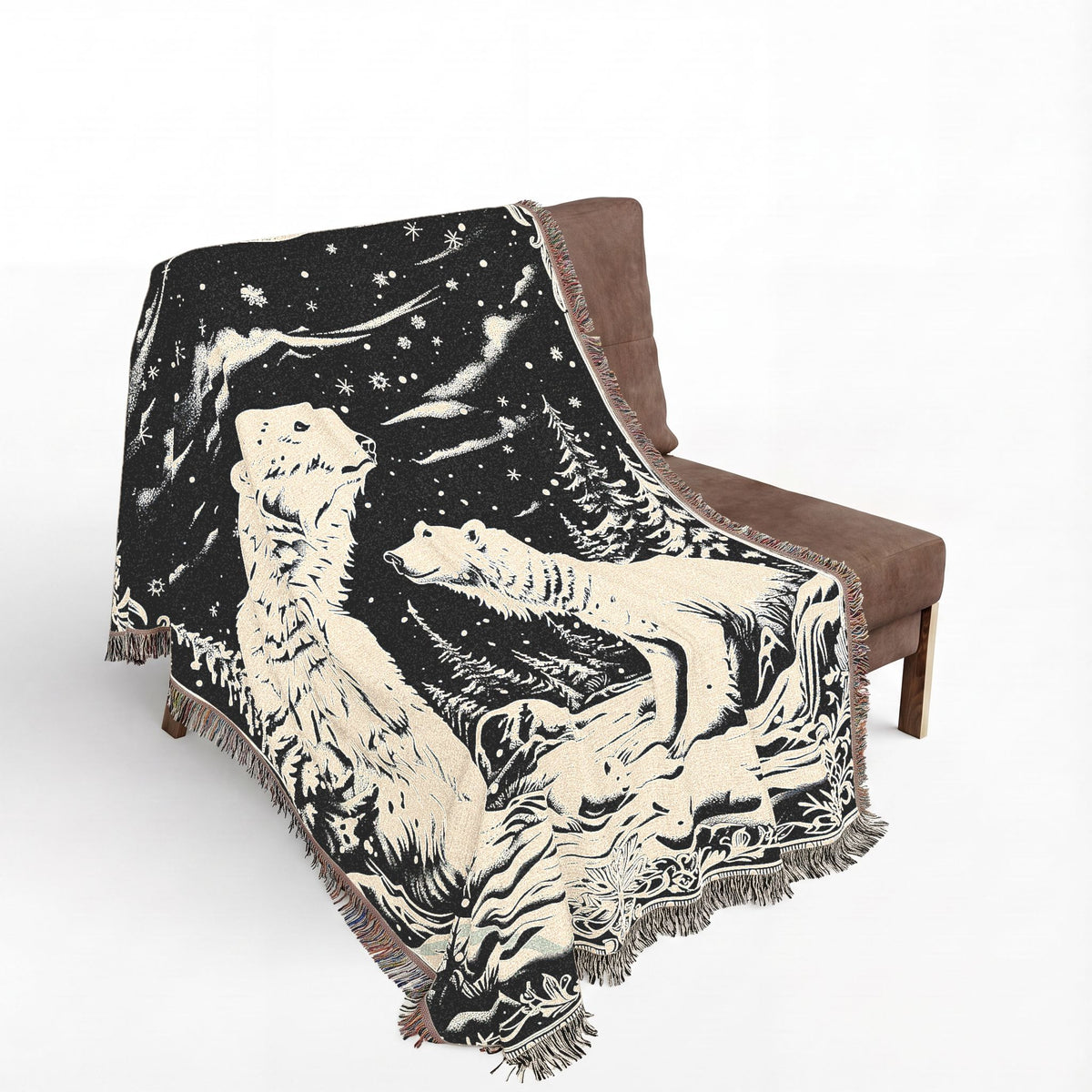 Polar Bear Family Woven Blanket - Cozy Arctic Night Throw