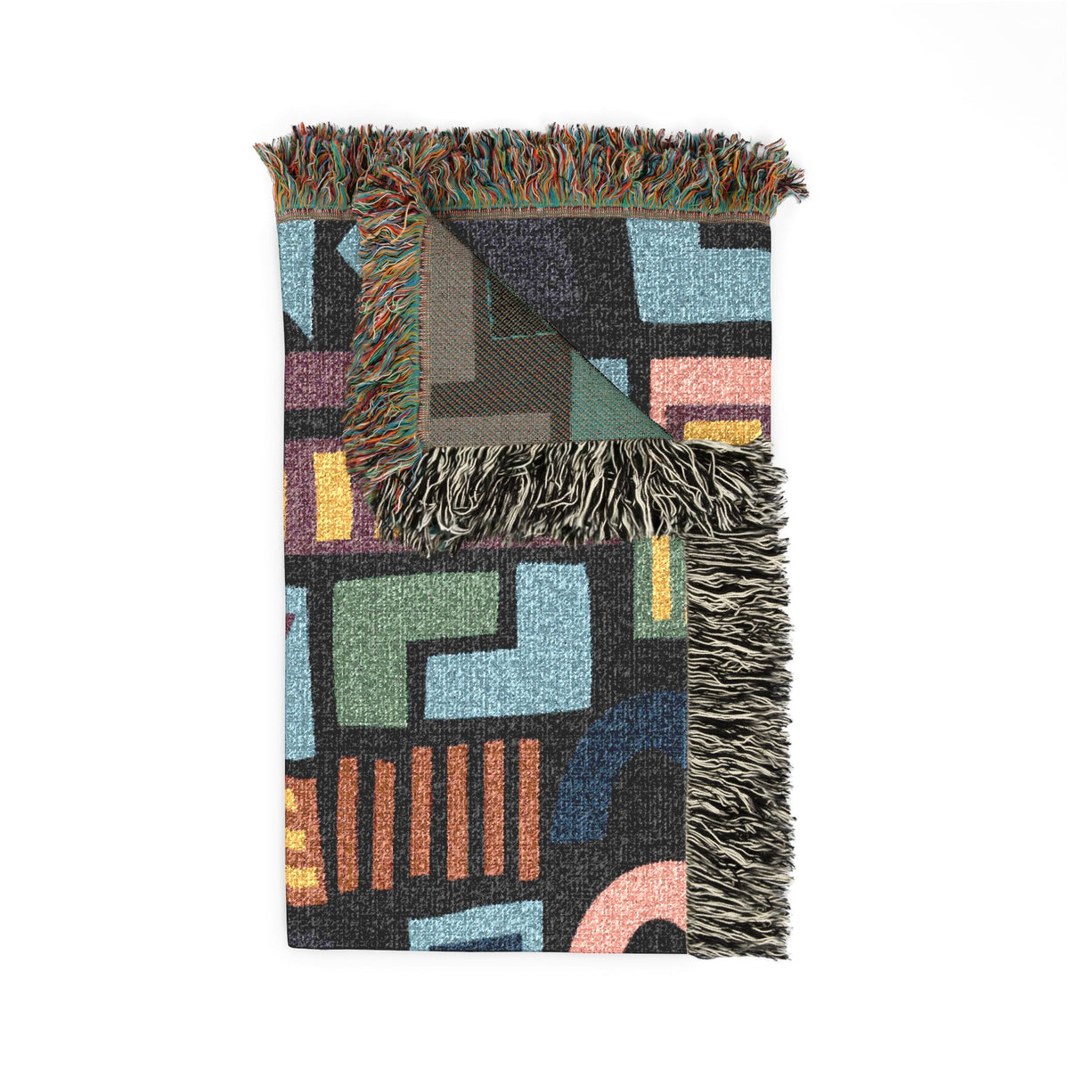 Mid-Century Geometric Mosaic Woven Throw Blanket