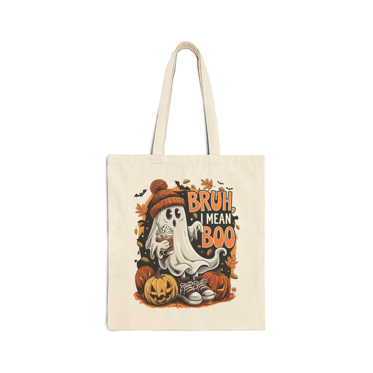 "Bruh, I Mean Boo" Cute Ghost Fall Aesthetic Cotton Canvas Tote Bag