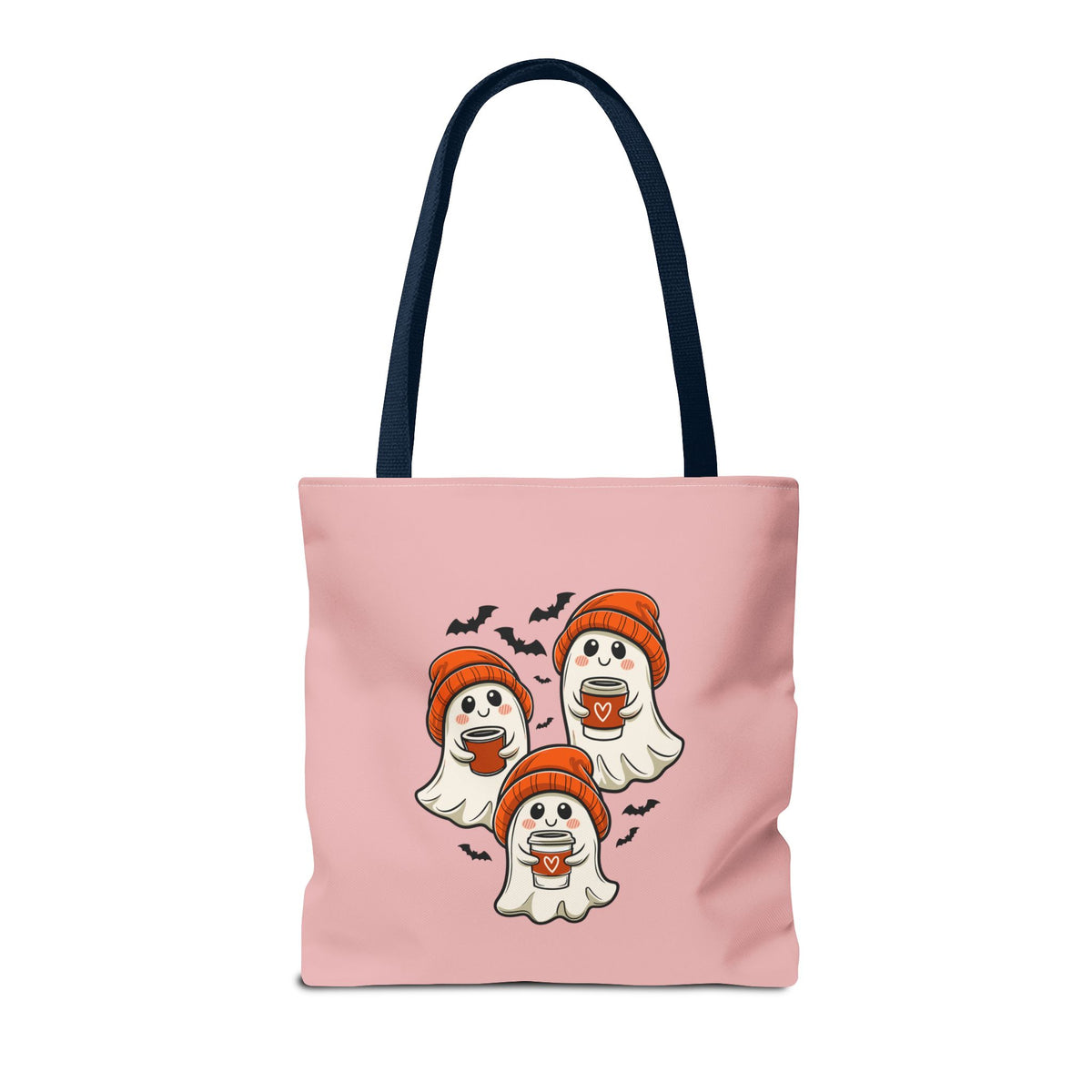 "Spooky Coffee Squad" Cute Ghosts With Beanies Polyester Tote Bag