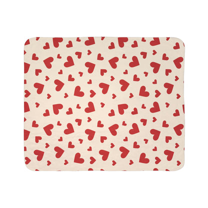 Romantic Red Hearts Fleece Sherpa Blanket