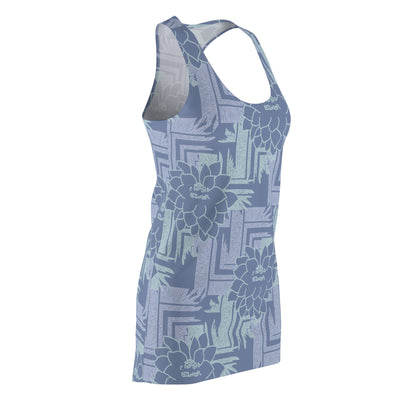 Geometric Floral Blue Racerback Dress