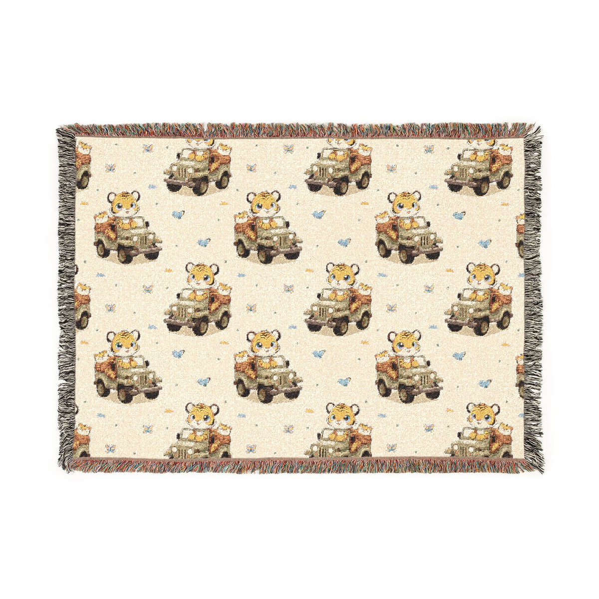 Adventures Safari Tiger Jeeps Woven Throw Blanket