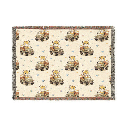 Adventures Safari Tiger Jeeps Woven Throw Blanket