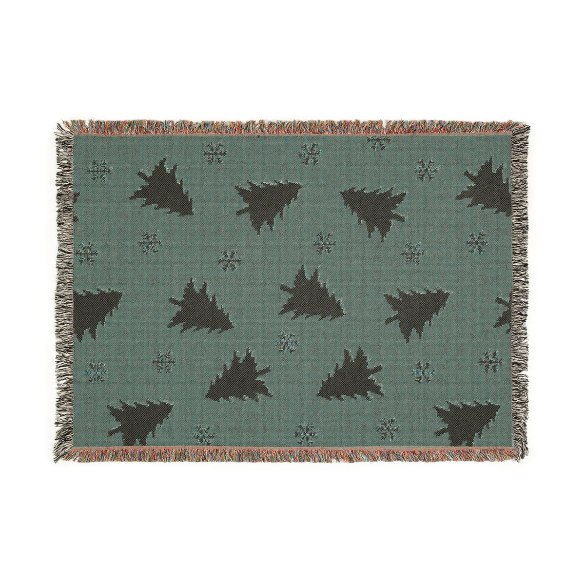 Rustic Pine Tree & Snowflake Woven Holiday Throw Blanket