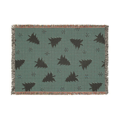 Rustic Pine Tree & Snowflake Woven Holiday Throw Blanket