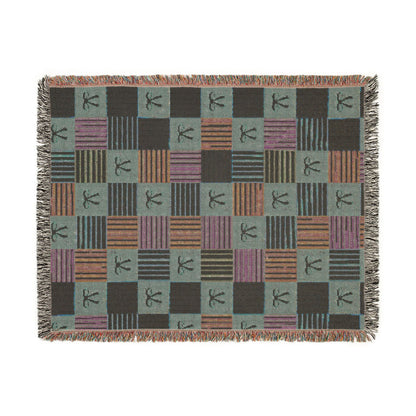 Cozy Patchwork & Pink Bows Woven Throw Blanket
