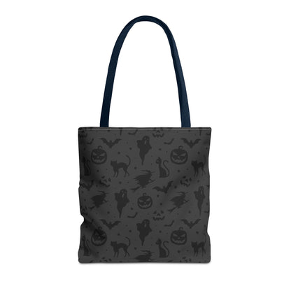 Midnight Spooky Halloween Pattern Tote Bag | Moody Dark Grey Shopper