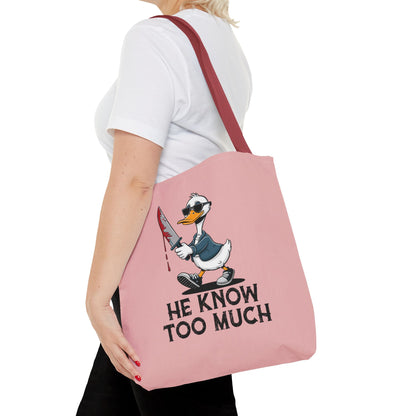 "He Know Too Much" Chaos Duck With Knife Funny Polyester Tote Bag