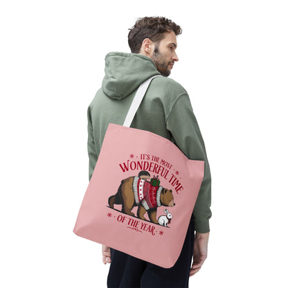 "It's The Most Wonderful Time Of The Year" Woodland Animals Holiday Sweater Polyester Tote Bag