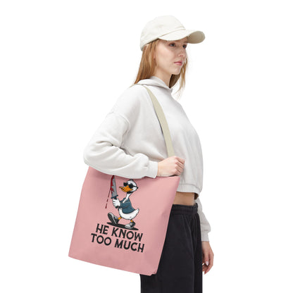 "He Know Too Much" Chaos Duck With Knife Funny Polyester Tote Bag