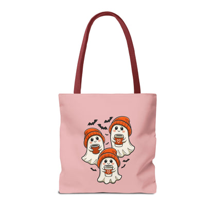"Spooky Coffee Squad" Cute Ghosts With Beanies Polyester Tote Bag