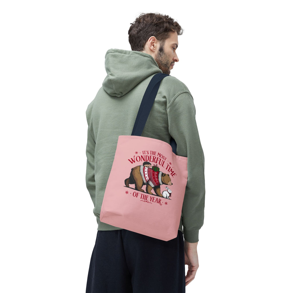 "It's The Most Wonderful Time Of The Year" Woodland Animals Holiday Sweater Polyester Tote Bag
