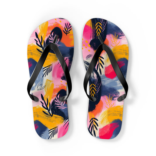 Abstract Color Splash Flip Flops — Artistic Beach Sandals with Bold Brushstroke Print
