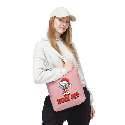 "Duck Off" Grumpy Santa Duck Funny Christmas Polyester Tote Bag