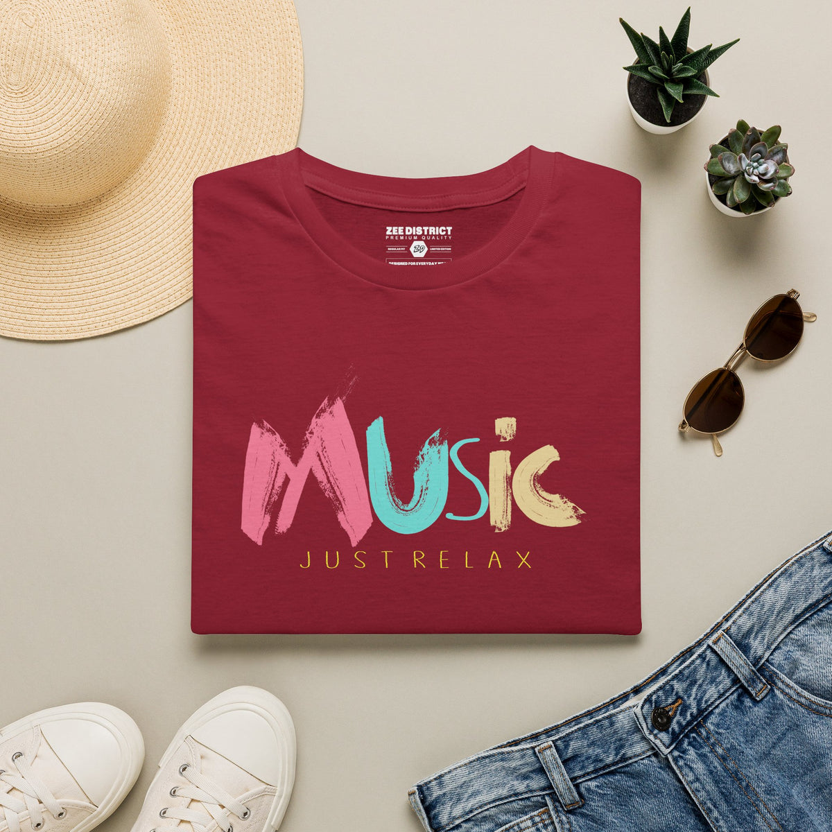 Music Just Relax T-Shirt - Colorful Brushstroke Music Tee for Casual, Chill Vibes