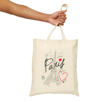 "I Love Paris" Eiffel Tower French Chic Cotton Canvas Tote Bag
