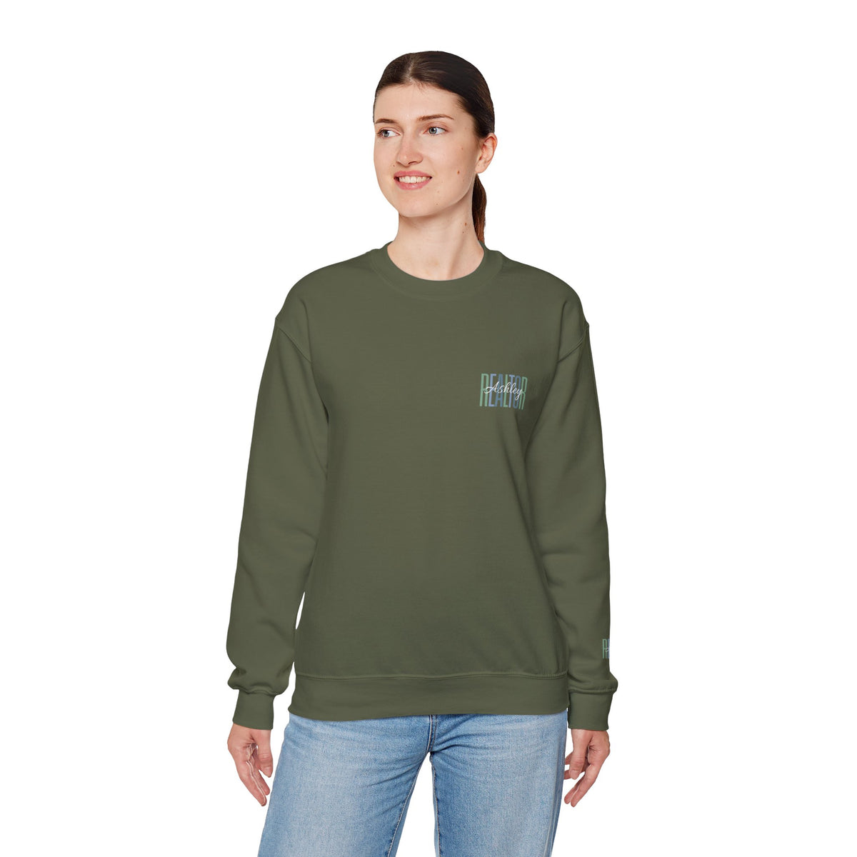 Personalized Realtor Retro Stacked Text Graphic Sweatshirt | Custom Name Real Estate Crewneck