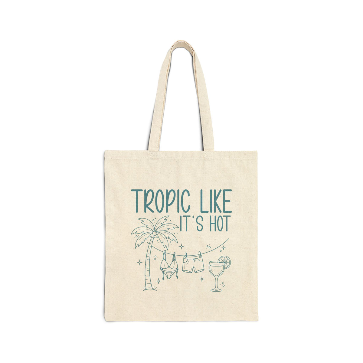 "Tropic Like It's Hot" Palm Tree & Cocktail Canvas Tote Bag