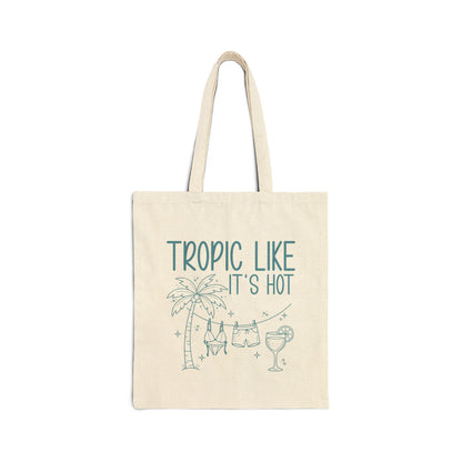 "Tropic Like It's Hot" Palm Tree & Cocktail Canvas Tote Bag