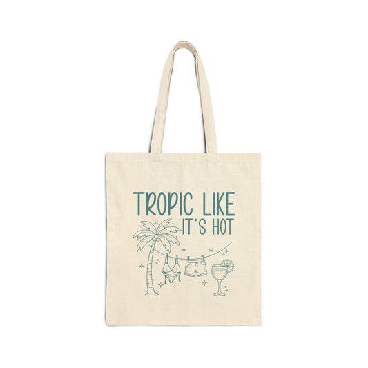 "Tropic Like It's Hot" Palm Tree & Cocktail Canvas Tote Bag