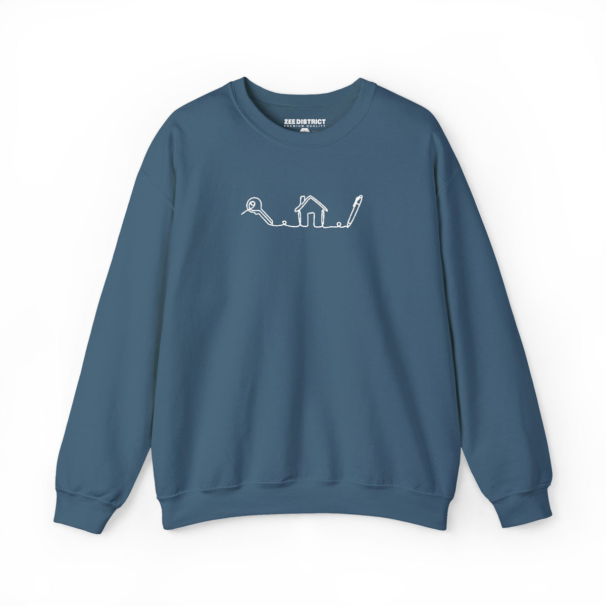 Realtor House Key Pen Line Art White Embroidered Sweatshirt