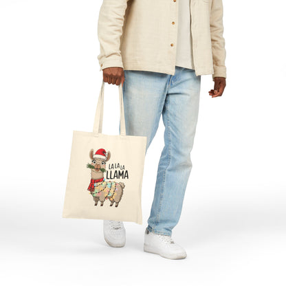 "La La La Llama" Christmas Llama Festive Holiday Cotton Canvas Tote Bag