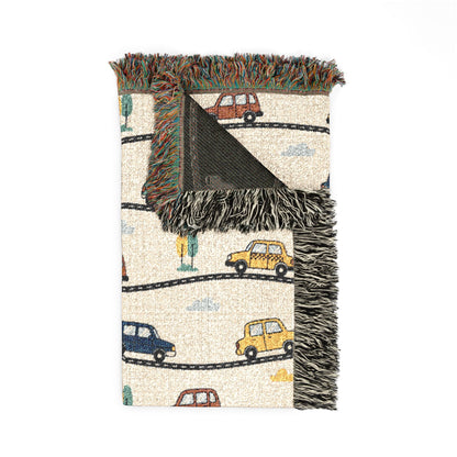 Whimsical Road Trip Cars & Traffic Woven Throw Blanket