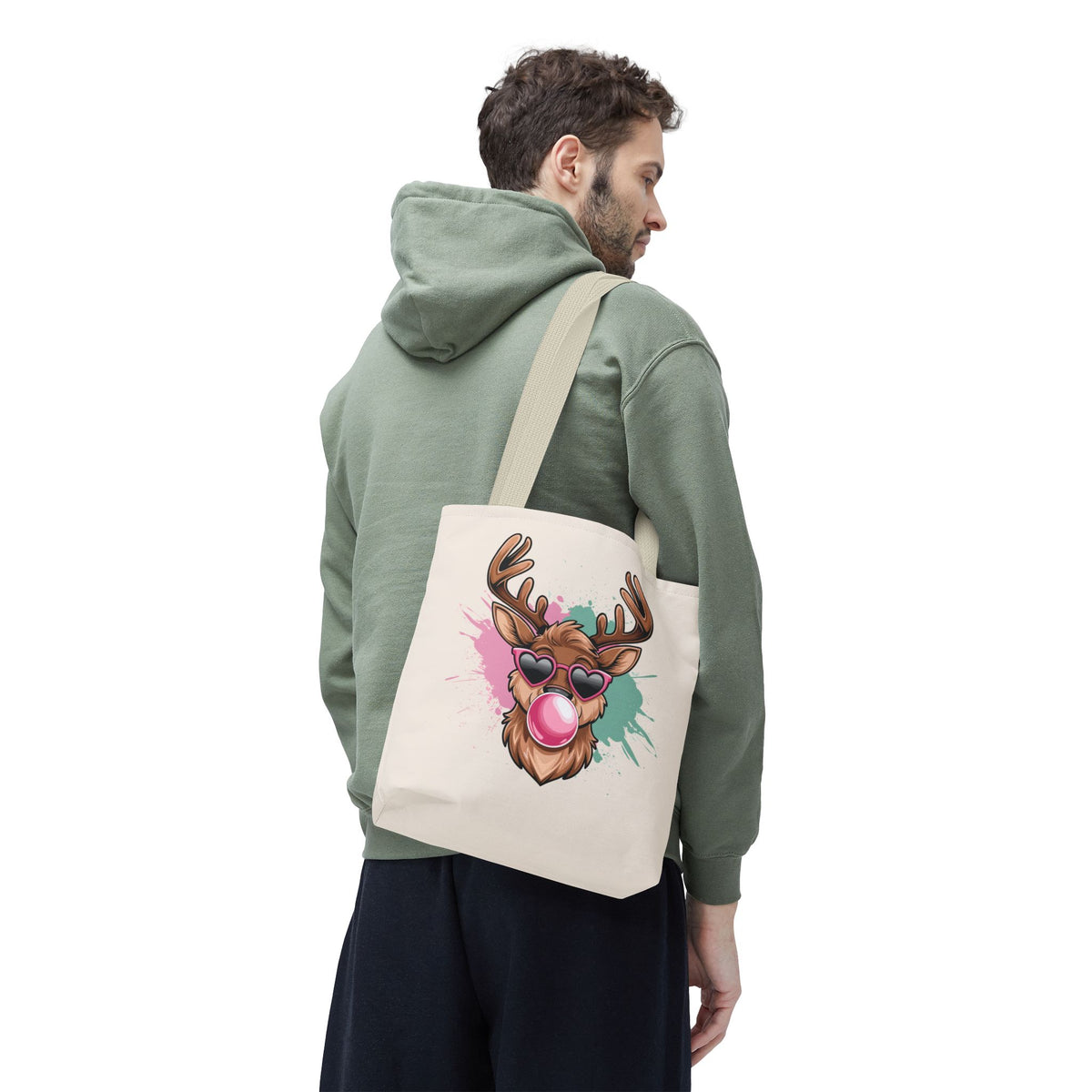 Cool Reindeer Blowing Bubblegum Tote Bag | Trendy Holiday & Winter Shopper
